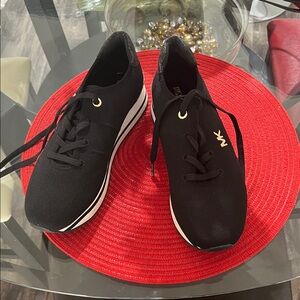 Michael Kors Black Knit Lace-Up Platform Sneakers with Gold Logo